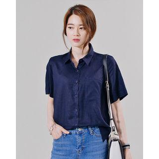 Short-sleeve Plain Linen Shirt
