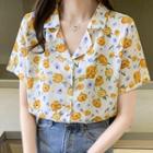 Short-sleeve Floral Hawaiian Shirt Floral - Tangerine & White - One Size