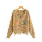 Melange Knit Fringed Sweater 9598 - Yellow - One Size