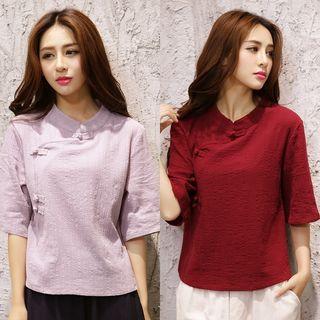 Elbow-sleeve Chinese Button Top