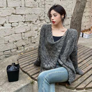V-neck Slit Sweater Gray - One Size