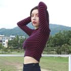Striped Long-sleeve Cropped T-shirt As Shown In Figure - One Size