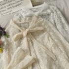 Ribbon-neckline Sheer Lace Shirt