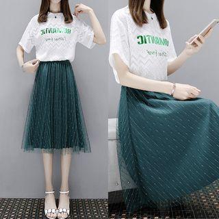Set: Lace Top + Mesh Pleated Skirt