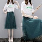 Set: Lace Top + Mesh Pleated Skirt