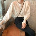 Plain Lace Long-sleeve Blouse As Shown In Figure - One Size