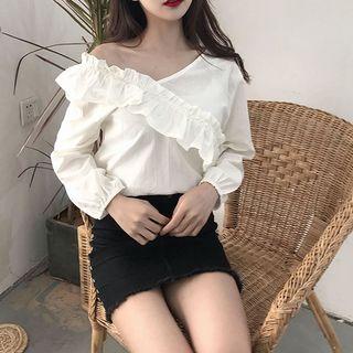 Cold-shoulder Frill-trim Blouse