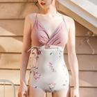 Color Block Floral Paneled Swimsuit
