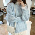 Cable Knit Sweater / Long-sleeve Lace Mock-neck Top / Midi A-line Skirt