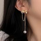 Bow Faux Pearl Alloy Dangle Earring 1 Pair - A3325 - Gold - One Size