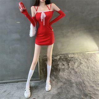 Cold-shoulder Lace Trim Mini Bodycon Dress