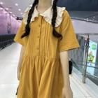 Short-sleeve Ruffle Trim Collar A-line Dress Yellow - One Size