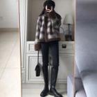 Plaid Fleece-lined Jacket / High Waist Skinny Pants