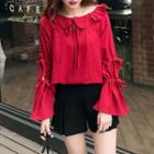 Long-sleeve Drawstring Blouse Red - One Size