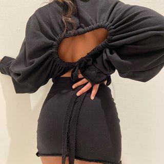 Long-sleeve Open Back Mini Dress