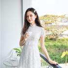 Traditional Chinese Short-sleeve Lace A-line Mini Dress