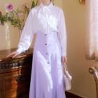 Set: Ribbon Tie-neck Blouse + Midi A-line Skirt