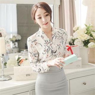 V-neck Floral Print Chiffon Blouse