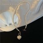 Heart Pendant Faux Pearl Alloy Necklace 1 Pc - Jml4298 - Gold - One Size