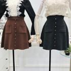 Buttoned A-line Knit Skirt