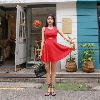 Slit-waist Sleeveless Mini Flare Dress