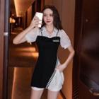 Set: Short-sleeve Mock Two-tone Top + Shorts