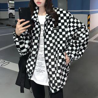 Checkerboard Zip-up Jacket Jacket - Black & White - One Size