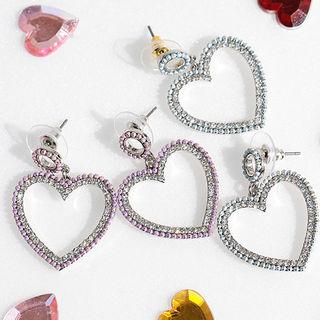Rhinestone-frame Heart Earrings