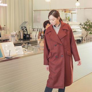 Wide-lapel Wool Blend Reefer Coat