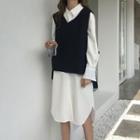 Long-sleeve Midi Shirt Dress/ Sweater Vest