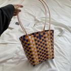 Color Block Woven Bucket Shoulder Bag