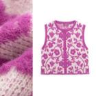 Round Neck Floral Jacquard Knit Vest