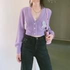 Purple Sequin Bow Cropped Cardigan Purple - One Size