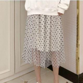 Dotted Pleated Mesh Skirt Mesh Skirt - One Size