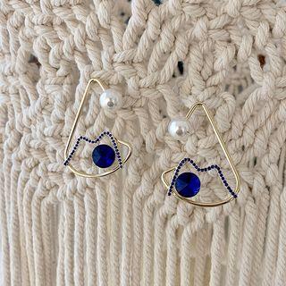 Geometric Faux Pearl Hoop Earring 1 Pair - Blue - One Size