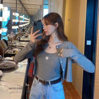 Flower Embroidered Camisole Top / Cardigan