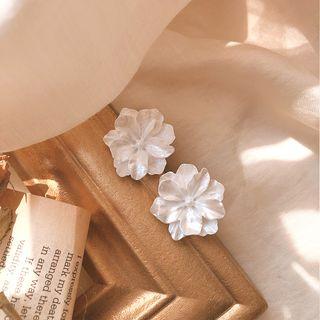925 Sterling Silver Flower Earring 1 Pair - White - One Size
