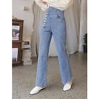 Plus Size Asymmetric-waist Button-side Boot-cut Jeans