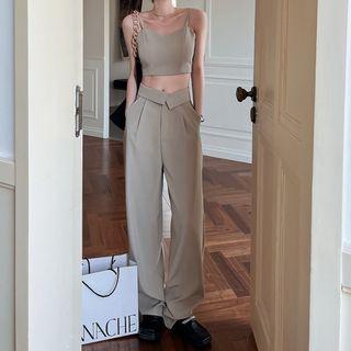 Plain Cropped Camisole Top / Loose Fit Dress Pants