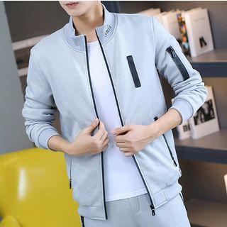 Letter Embroidered Stand Collar Zip Jacket