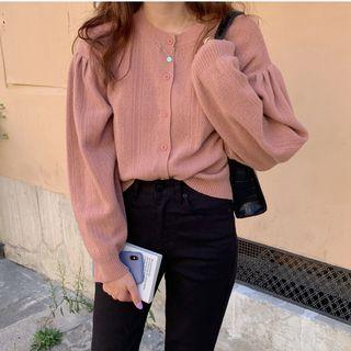 Puff-sleeve Open Knit Cardigan