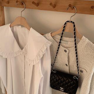 Frilled Wide-collar Pintuck Blouse Ivory - One Size