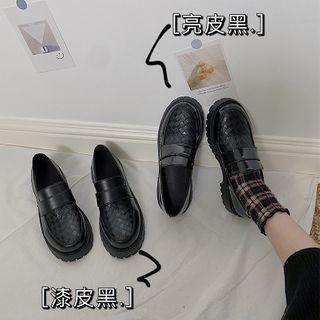 Platform Block Heel Woven Loafers