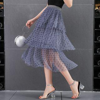 Polka Dot Tiered Layered Midi Skirt