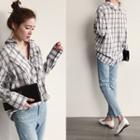 Frill-front Button-back Plaid Shirt