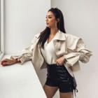 Banded-cuff Fray-hem Cropped Jacket