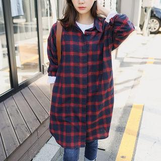 Hidden-button Plaid Dress