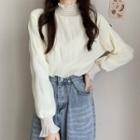 Long-sleeve Mock-neck Shirred Top