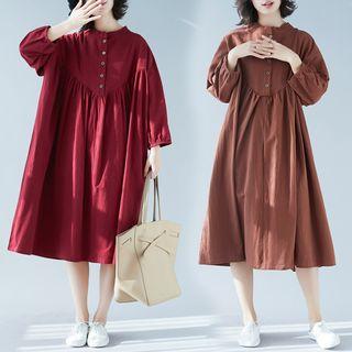 Plain Stand-collar Lantern-sleeve Dress