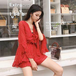Bell-sleeved Dotted Playsuit